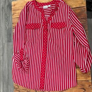 Kim Rogers Red and White Striped Button Down Shirt